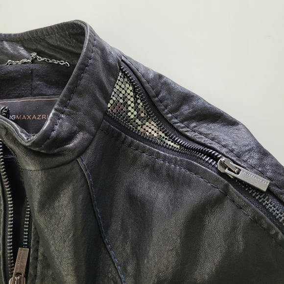 Bcbg black 100% leather moto sequin zipper jacket - Picture 3 of 16